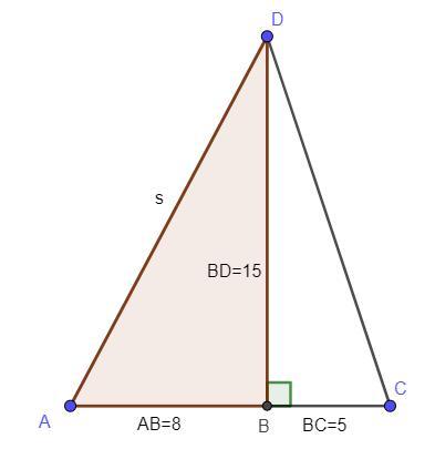 Triangle A C D is shown. A line is drawn from point D to point B on side A C to form a right angle. Line