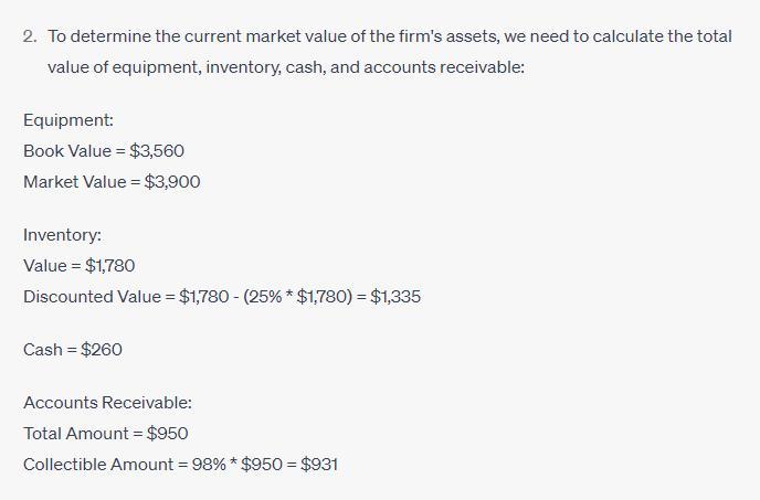 2) Southwest Co, has equipment with a book value of $3,560 that could be sold today for $3,900. Its inventory