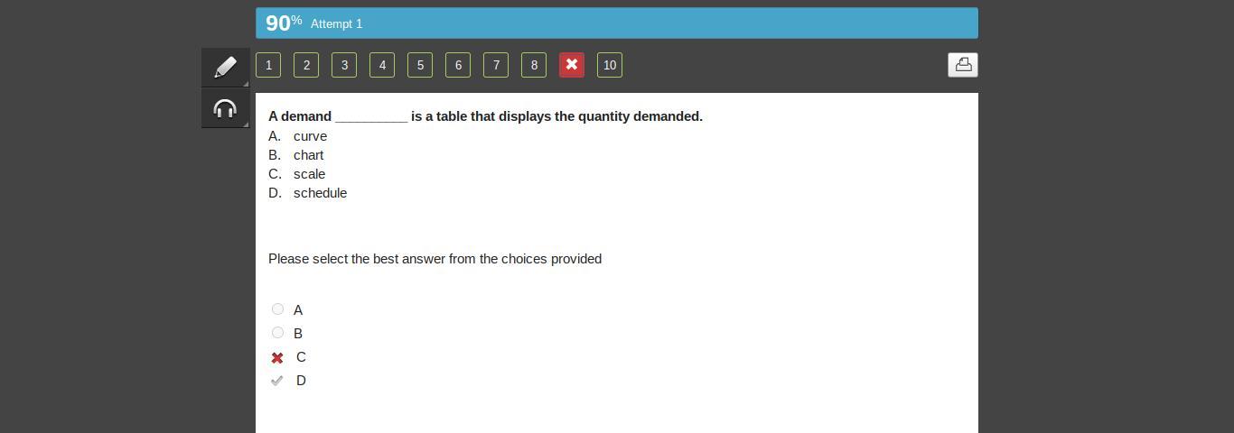 A Demand __________ Is A Table That Displays The Quantity Demanded.A.curveB.chartC.scaleD.schedule