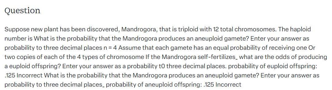 what is the probability that the mandrogora produces an aneuploid gamete? enter your answer as probability