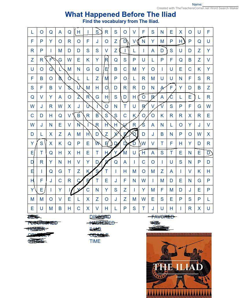 Help Me Please.What Happened before the Iliad wordsearch.