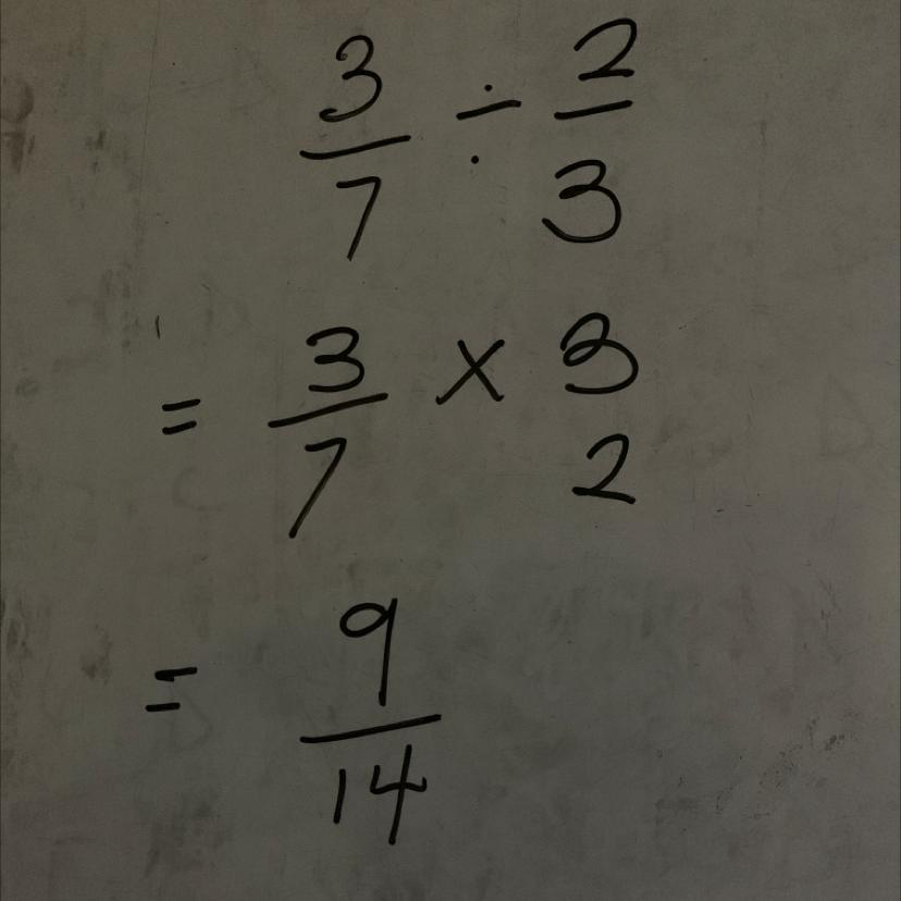 Determine the quotient of 3/7divided by 2/3