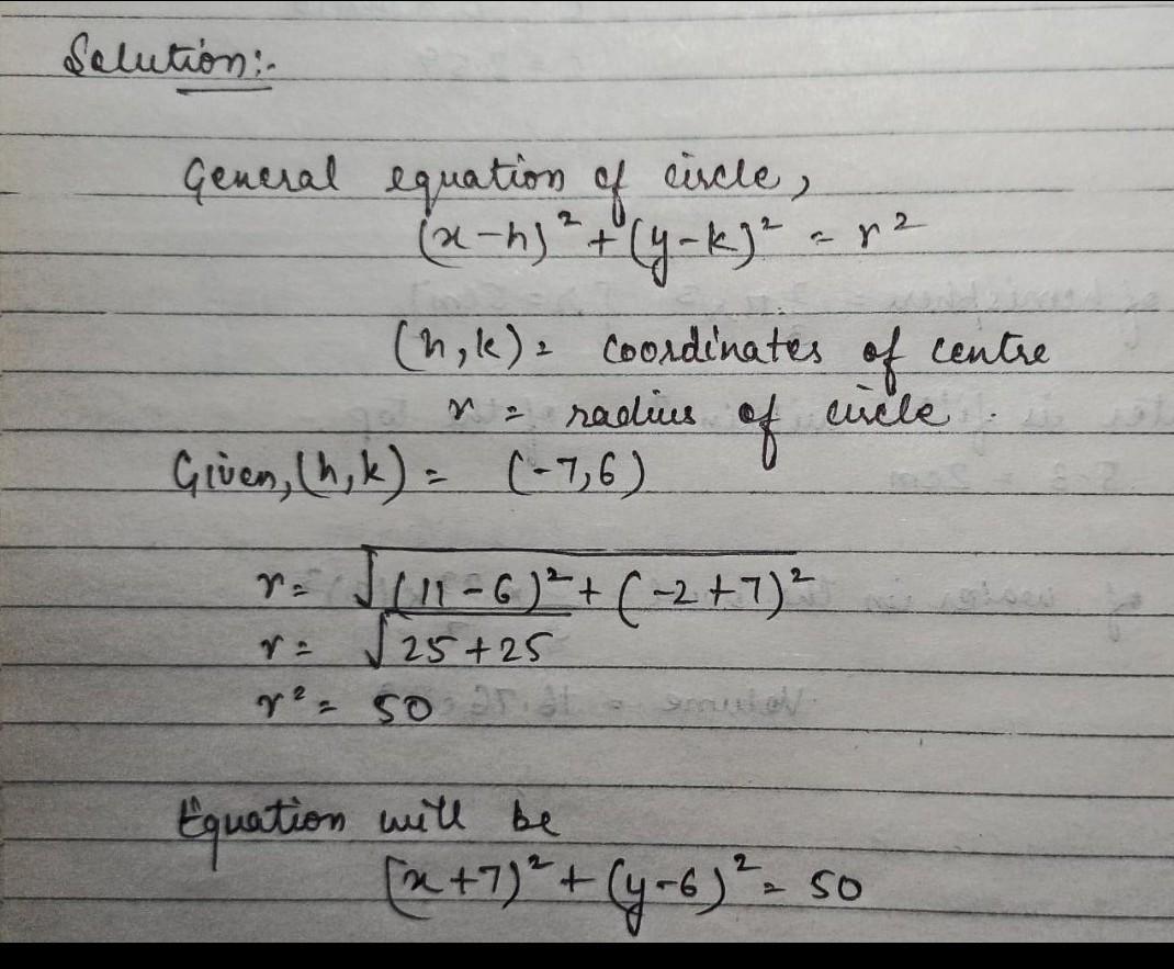 WILL GIVE BRAINLIESTWhich equation represents circle N?A. (x + 7)2 + (y 6)2 = 25B. (x 7)2 + (y + 6)2