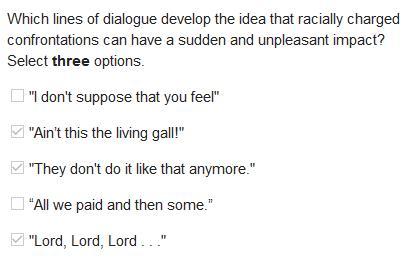 Which lines of dialogue develop the idea that racially charged confrontations can have a sudden and unpleasant