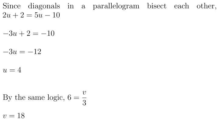 Find the value of each variable in the parallelogram.