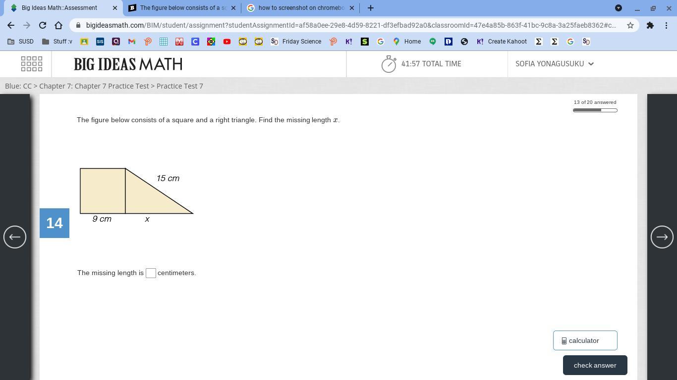 The figure below consists of a square and a right triangle. Find the missing length x.