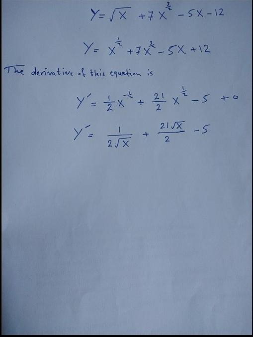 Y=sqrt(x)+7x(3/2)-5x+12
