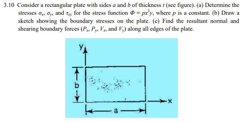 stresses gr, ,, and try for the stress function =pry, where p is a constant. (b) Draw a sketch showing