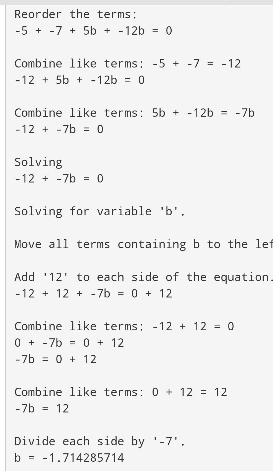 1. 1) Simplify The Following Expression: 5b - 5 - 12b - 7
