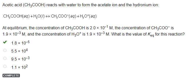 Acetic Acid (CH3COOH) Reacts With Water To Form The Acetate Ion And The Hydronium Ion:Upper C Upper H