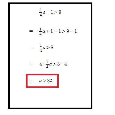 what is a possible solution to the inequality? 1/4a +1 &gt; 9