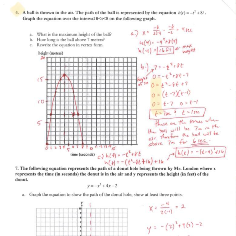 A Ball Is Thrown Into The Air. After T Seconds, The Ball's Height Is Given By H(t)+=12-3(t-2) Squared
