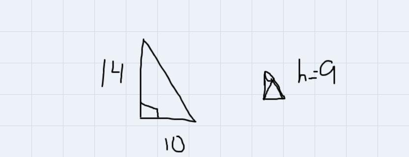 A pyramid has a base that is a right traingle with legs measuring 10 cm and 14 cm. The height of the
