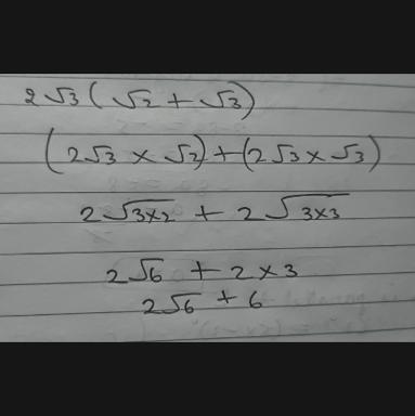 Distribute and simplify these radicals.23 (2+3)O 25 +6O215O 30O62+6