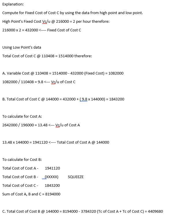 t.l. franklin corporation has three costs: a, which is variable; b, which is fixed; and c, which is semivariable.