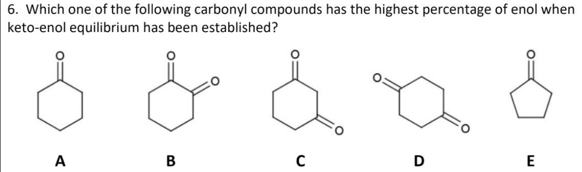 which one of the following carbonyl compounds has the highest percentage of enol when keto-enol equilibrium
