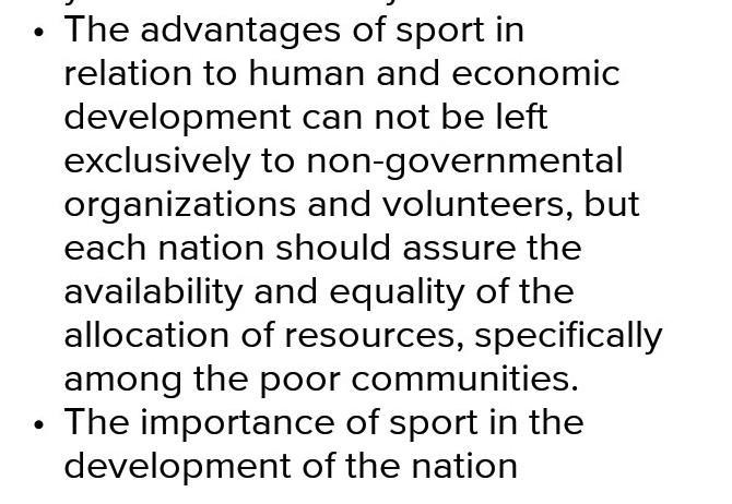 briefly explain Five ways in which the influence of sport and games can lead to nation building and national