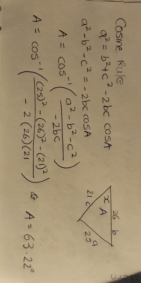 if 26, 25, 21 are the sides of a triangle what is x =?
