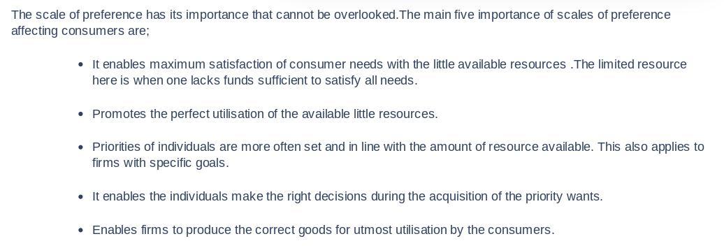 In what way do u think a scale of preferene would be usesful in our daily economic activitespls help