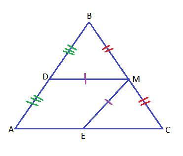 Given: DMME, BMCM, D is the midpoint of AB, E is the midpoint of AC. Prove: DBMECM