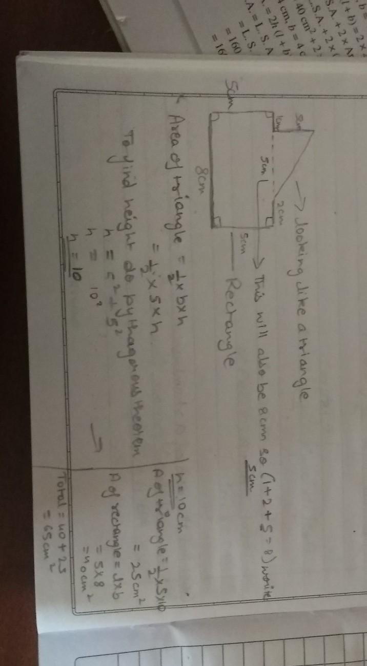 What is the area of the composite figure? 65 cm252.5 cm240 cm260 cm2