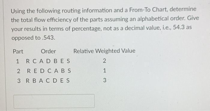 Using The Following Routing Information And A From-To Chart, Determine The Total Flow Efficiency Of The