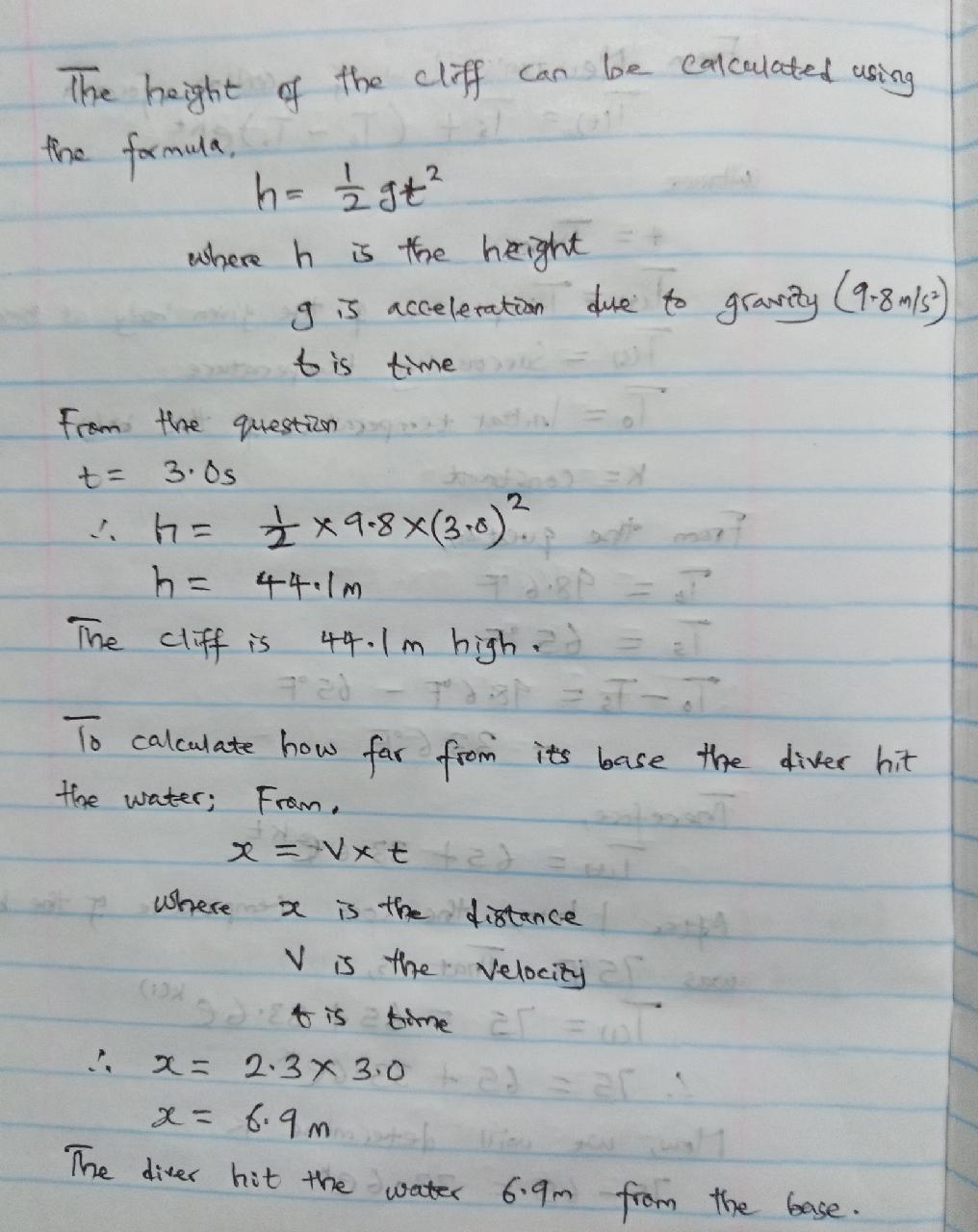 A Diver Running Dives Out Horizontally From The Edge Of A Vertical Cliff And 3.0 S Later Reaches The