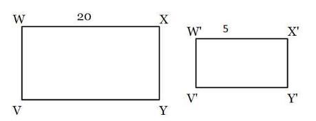 The trapezoid v'w'x'y' is a dilation of the trapezoid vwxy. What is the scale factor of the dilation?.