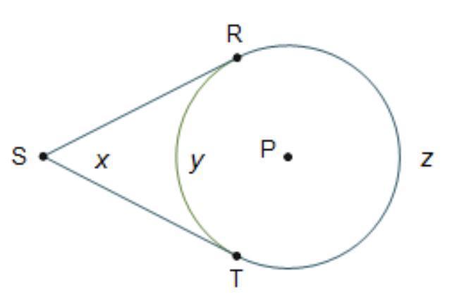 Which statement is true regarding the diagram of circle P? The sum of y and z must be 2x. The sum of