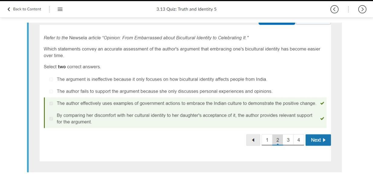 Refer to the Newsela article "Opinion: From Embarrassed about Bicultural Identity to Celebrating It."Which