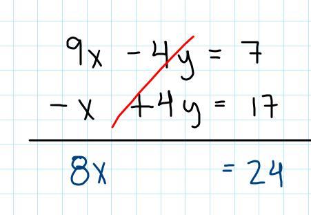 what is the answer to 9x-4y=7 x-4y=-17