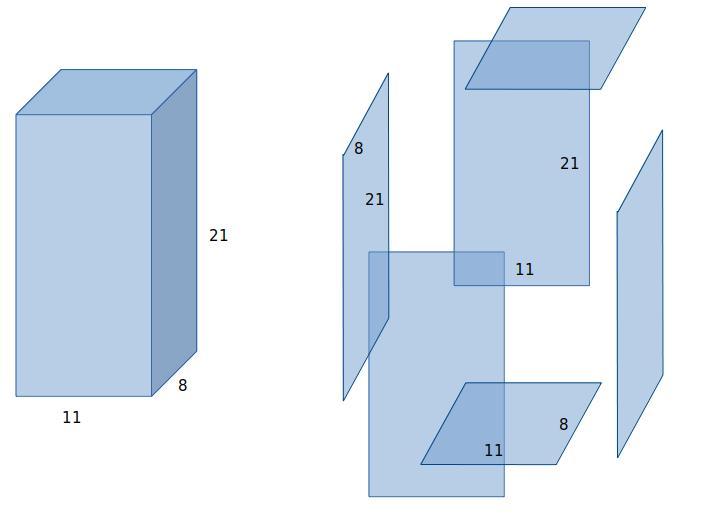 Find the surface area of the figure. 21 in. 2 SA = [ ? ]in.? 8 in 11 in