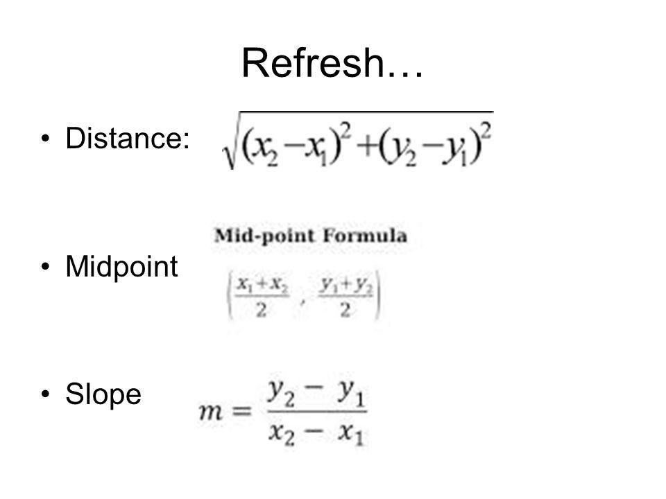 Find the distance, slope, and midpoint of the segment with endpoints A(5,4) and B(-1, 12)