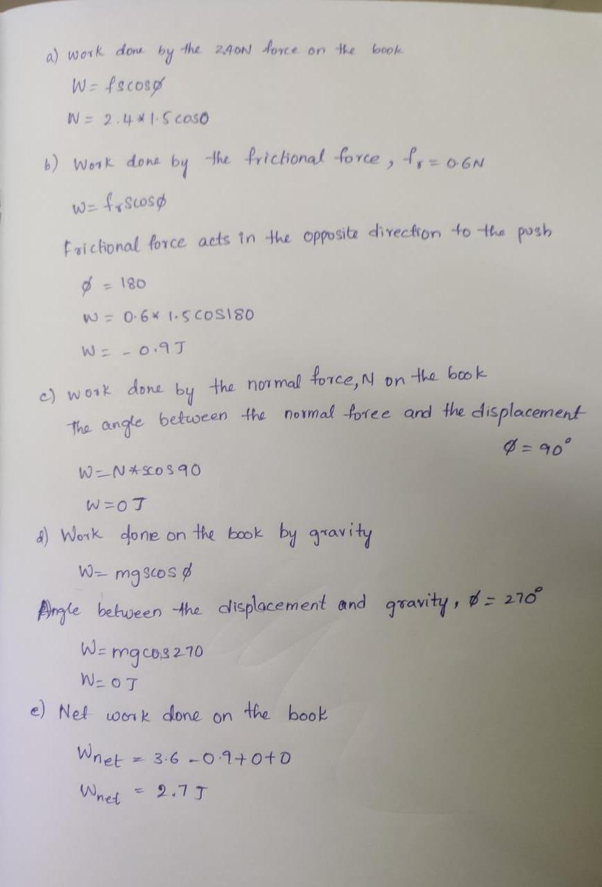 You Push Your Physics Book 1.50 M Alone A Horizontal Tabletop With A Horizontal Push Of 240 N While The
