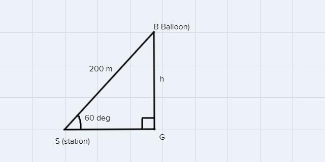 A Balloon Is Connected To A Meteorological Station By A Cable Of Length 200 M Inclined At 60 Degree Angle.