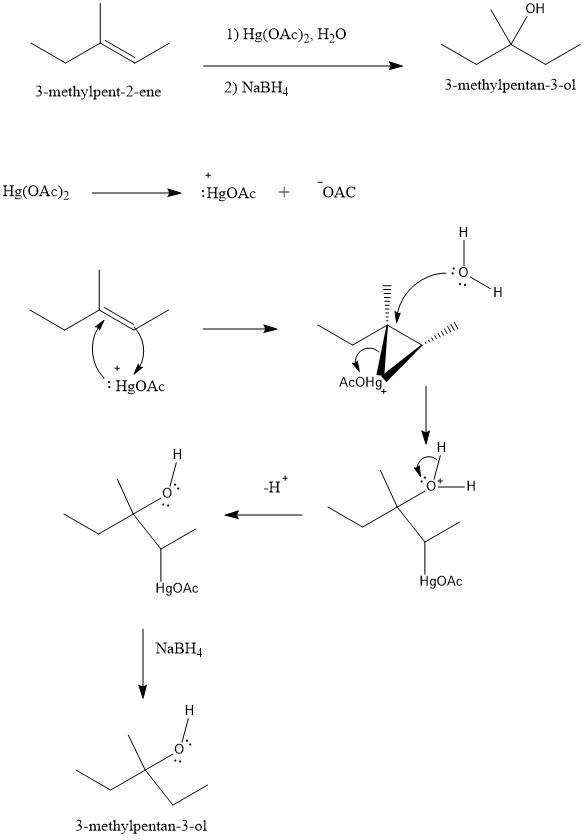 When 3-methylpent-2-ene is treated with mercury(II) acetate in methanol and the resulting product isreacted