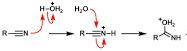Acid-catalyzed hydrolysis of a nitrile to give a carboxylic acid occurs by initial protonation of the