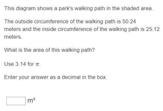 This diagram shows a park's walking path in the shaded area. The outside circumference of the walking
