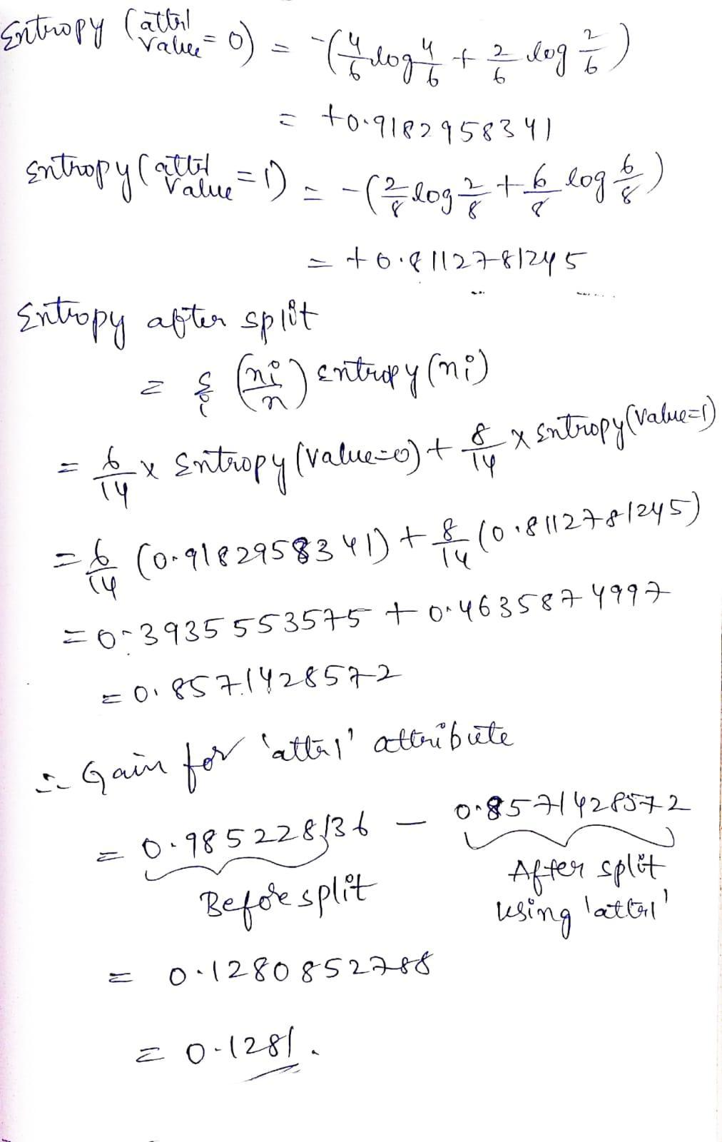 Consider The Above Dataset Consisting Of 3 Binary Attributes ("attr1', 'attr2', 'attr3') And One Binary