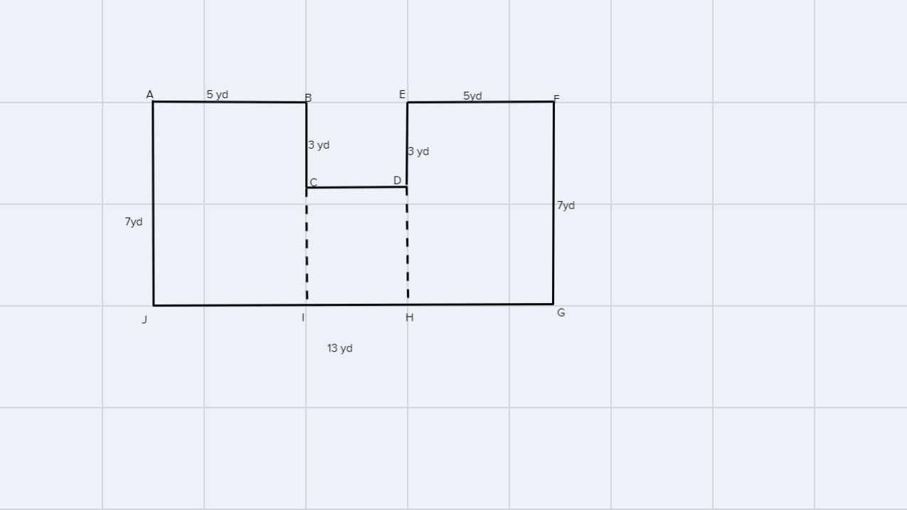 Find the area of the figure. (Sides meet at right angles.) Check 7 yd 5 yd 3 yd 3 yd 13 yd 3 yd 5 yd