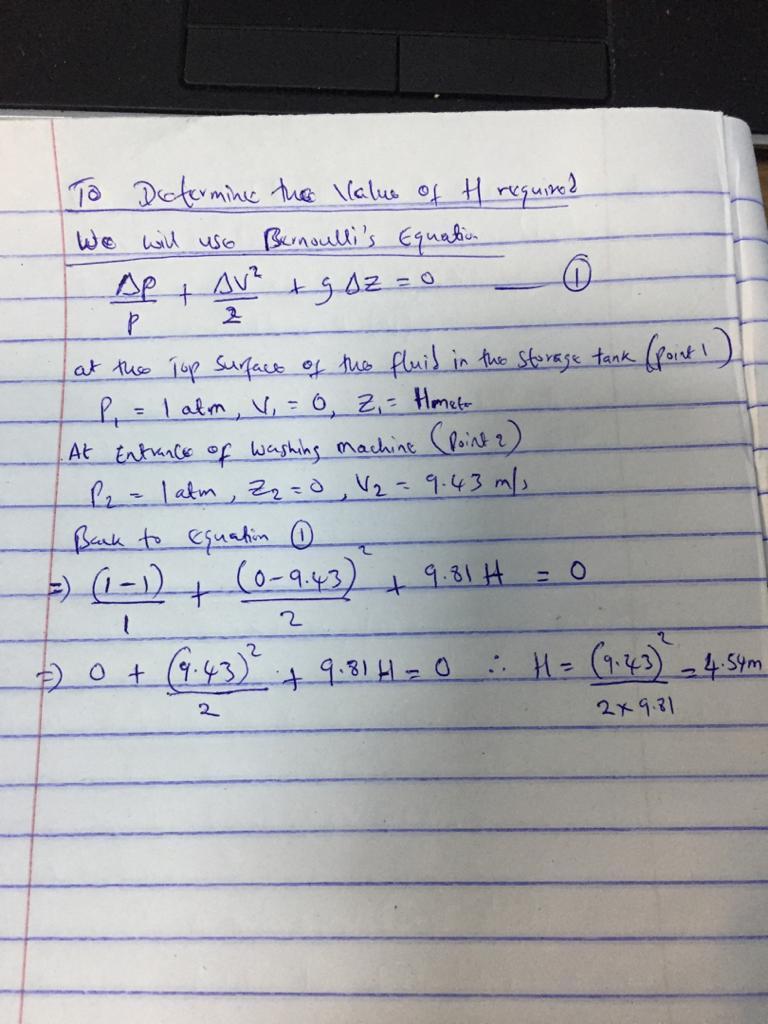 calculate the value of the height h required to provide the desired flow rate of detergent into the wasshing