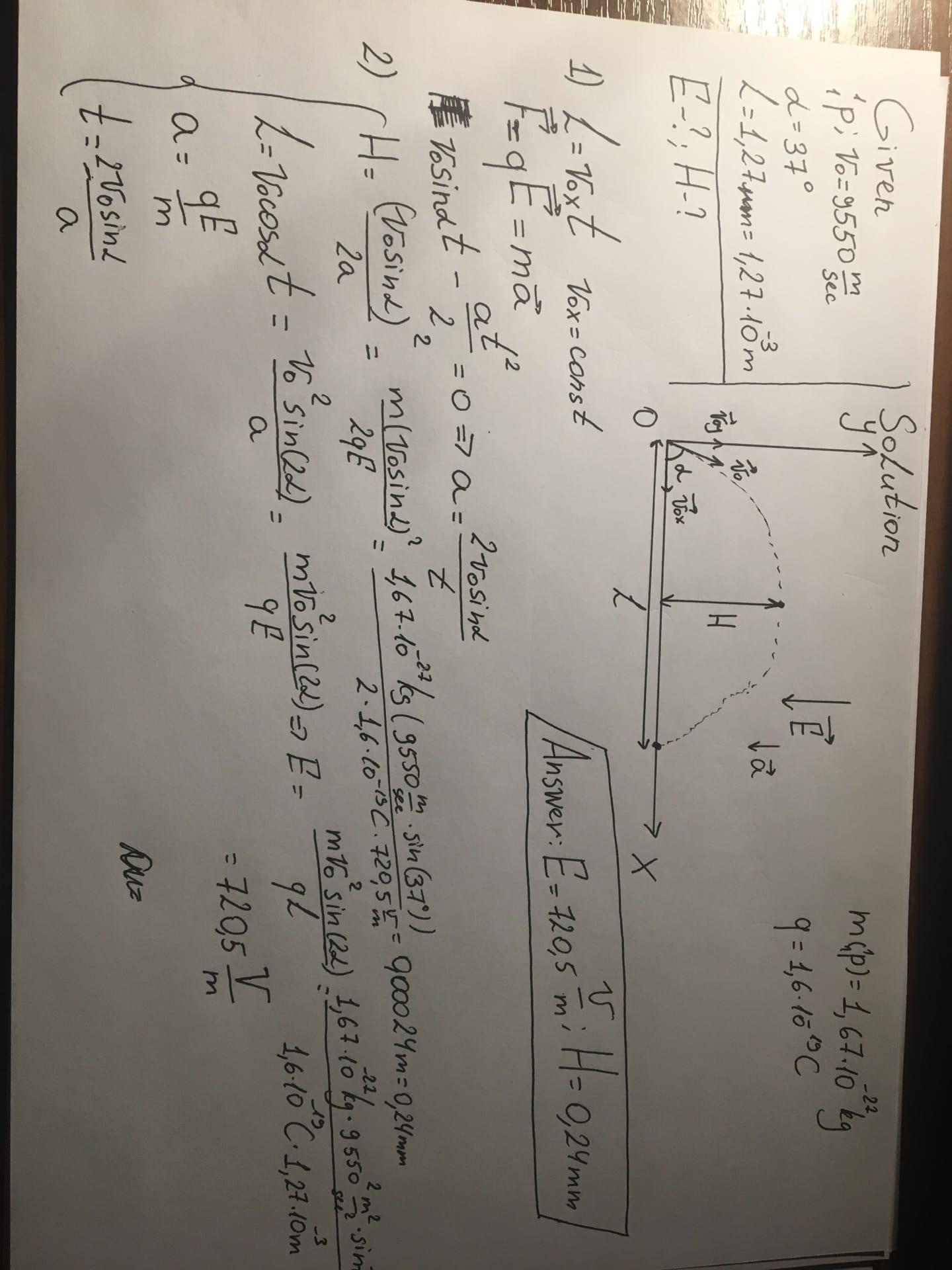 Protons are launched with an initial speed 9550 m/s at 37 above the horizontal, into a region where a