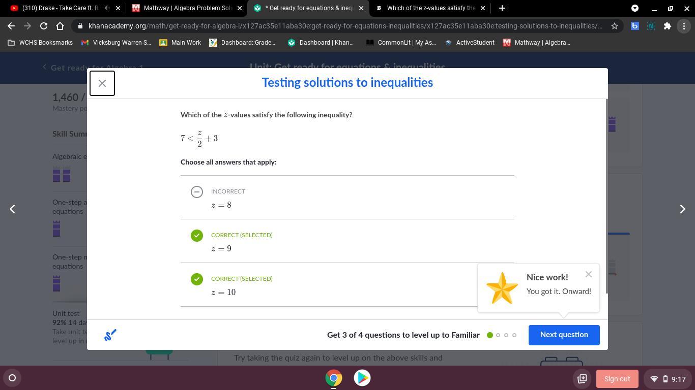 Which of the z-values satisfy the following inequality?27&lt;+ 32Choose all answers that apply:A2 = 8B2