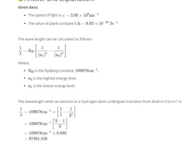 what is the wavelength (in nm) of the line in the spectrum of the hydrogen atom that arises from the