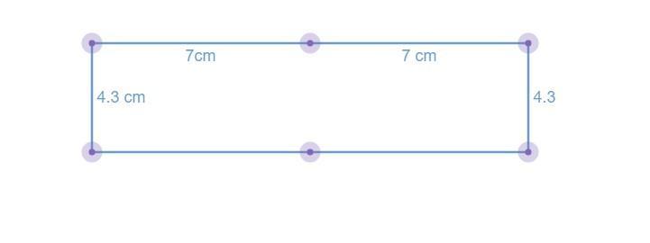 Here is a rectangle.4.3 cm7 cm7 cm4.3 cmThe 6-sided shape is made from two of these rectangles.Work out