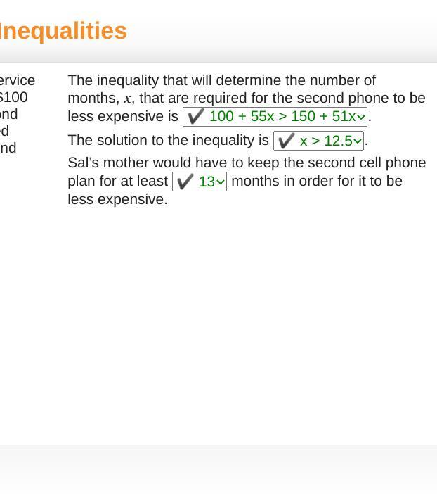 The Inequality That Will Determine The Number Of Months, X, That Are Required For The Second Phone To