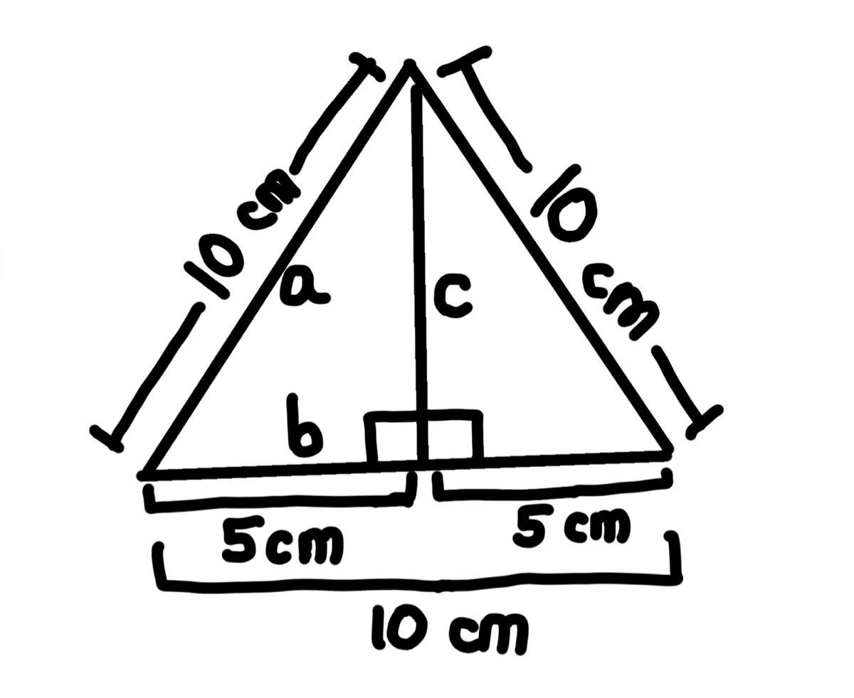 Use Pythagoras' theorem to work out the height of the equilateraltriangle below.Give your answer in centimetres