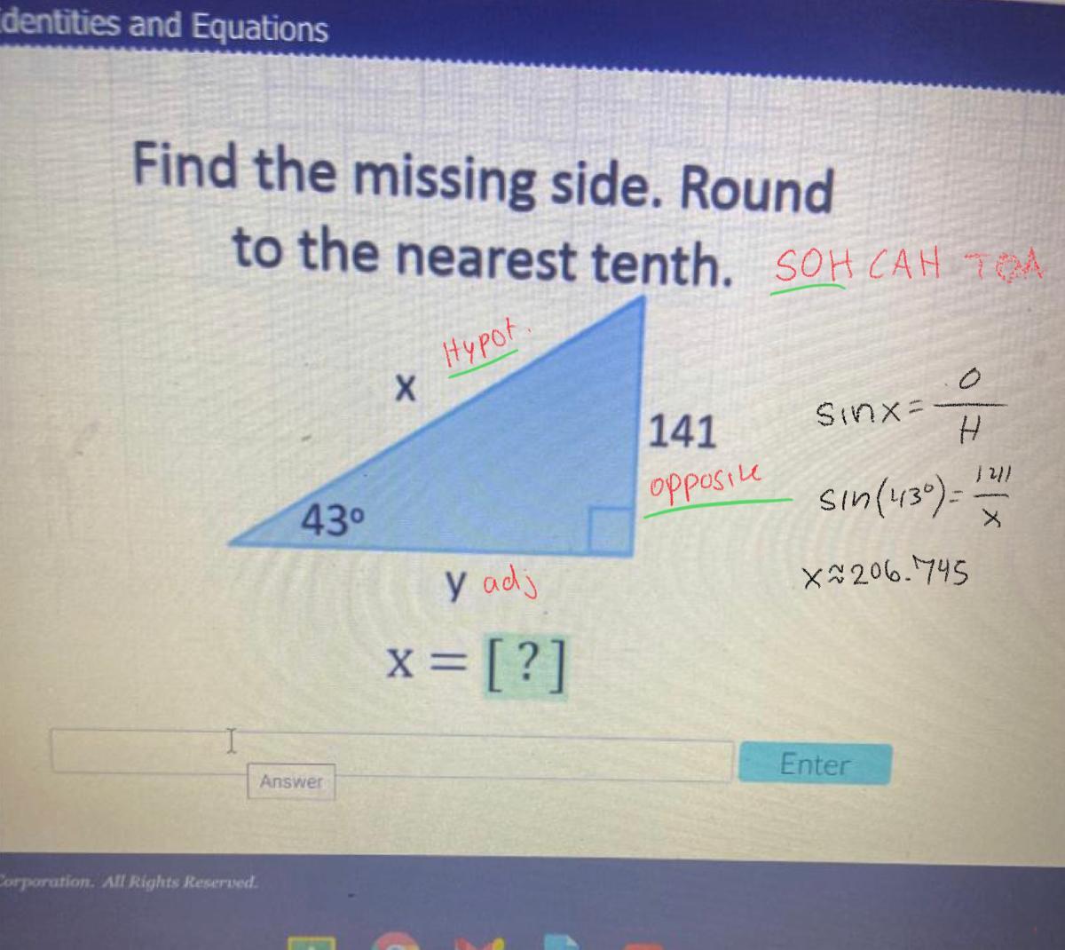 Find the missing side. Roundto the nearest tenth.