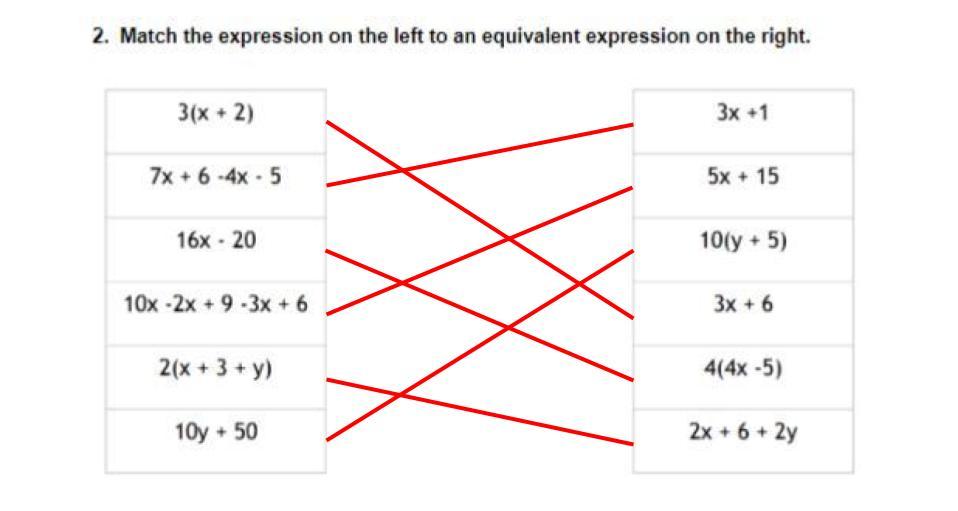Match the expression on the left to an equivalent expression on the right.