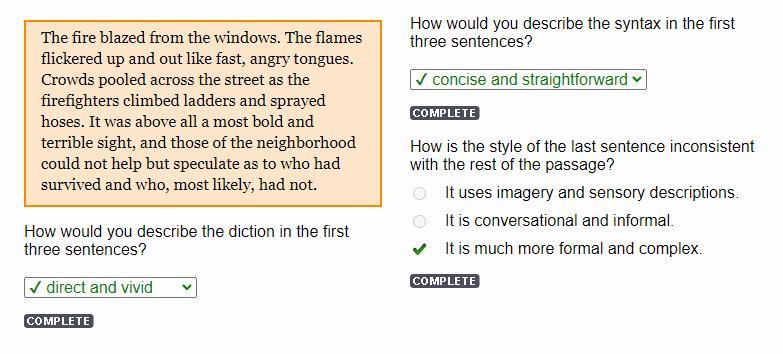 How would you describe the syntax in the first three sentences